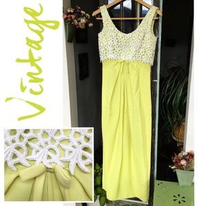 NEON Vntg Chiffon Empire Waist Yellow Pleated Gown